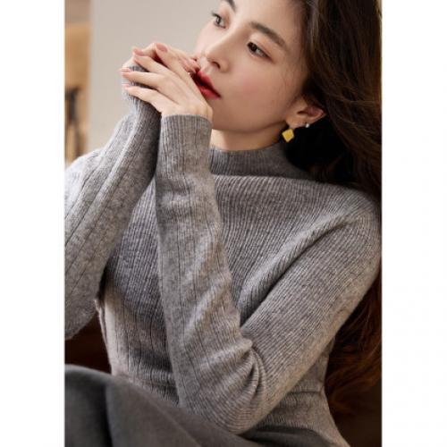 【一体成型绵羊毛】冬季气质半高领修身线衫提花柔弹针织衫女上衣