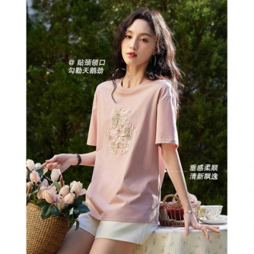 【230G阳光棉】夏季轻龄感卡通贴布绣打底衫弹力短袖女式t恤
