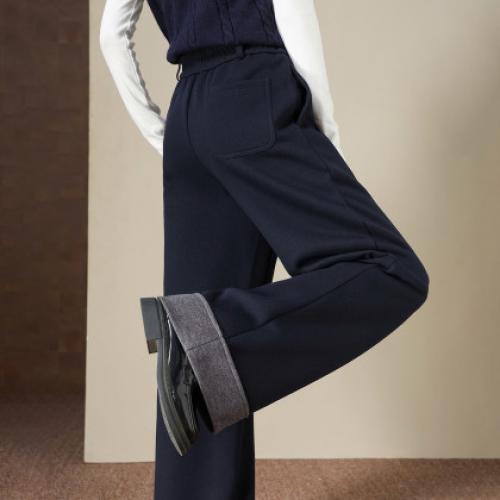 【莱赛尔绵羊毛混纺】冬季松紧腰卷边直筒弹力显瘦休闲裤女高级感