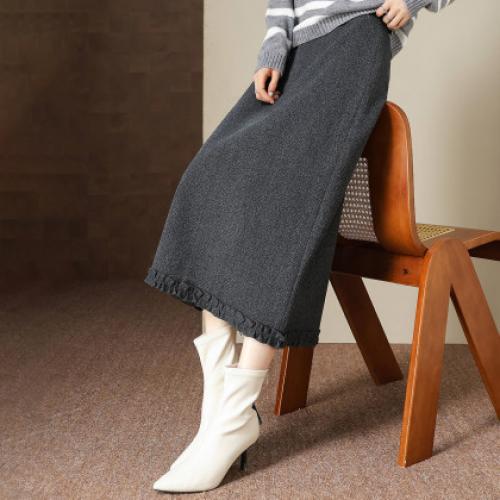 【知性学术风】冬季通勤木耳边开叉直筒藏肉小个子中长女式半身裙