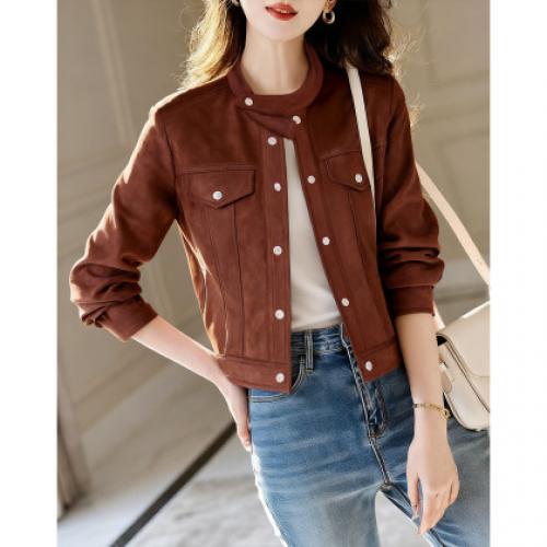 【拥抱长期主义】秋季极简风麂皮绒小立领假口袋宽松气质女式外套