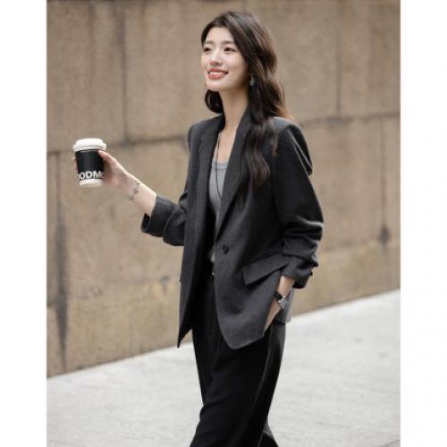 【智感精英】秋季商务通勤翻驳领一粒扣星空呢修身气质西装女外套