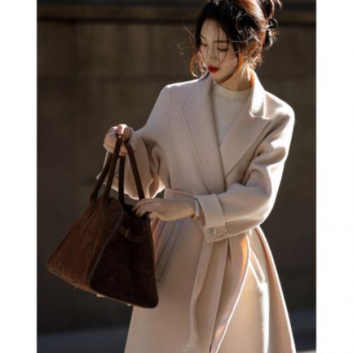 【静奢绵羊毛大衣】冬季老钱翻驳领双排扣长款气质遮肉大衣女外套