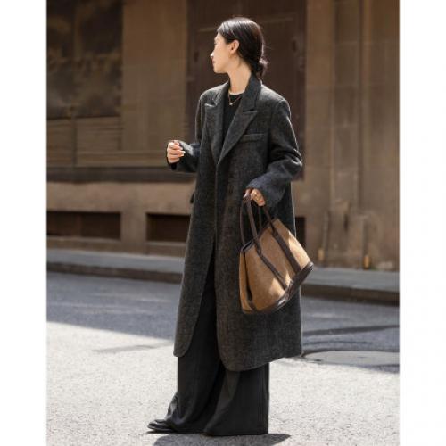 【手工双面呢】冬季摩登风骨绵羊毛混纺大衣翻驳领袋盖直筒女外套