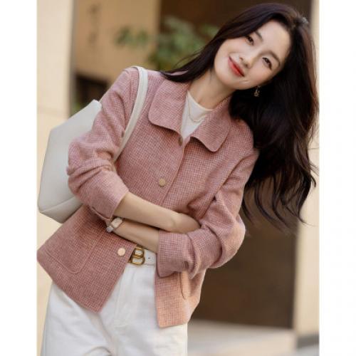 【暖奢品质】冬季优雅翻领直筒长袖绵羊毛双面呢外套女短款