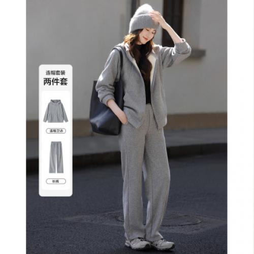【遛弯套装】冬季智感灰系连帽上衣运动藏肉好搭长裤两件套女时尚