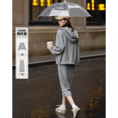 【双面华夫格套装】春季云感棉长袖上衣遮肉小个子半裙女式两件套