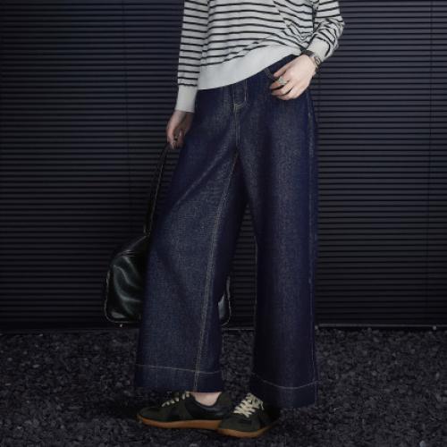 【修胯达人】2026春云氧棉撞色压线直筒显瘦阔腿九分牛仔裤女高级感