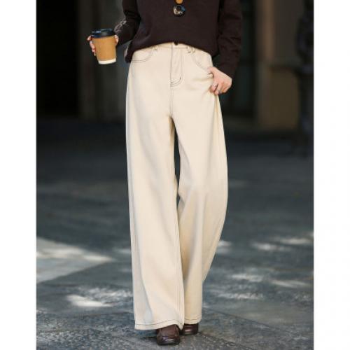 【纯棉拉毛暖境】重工字母刺绣25冬直筒宽松藏肉牛仔裤女高级感