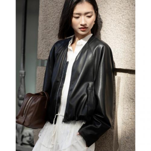 【酷感环保】2026春气质V领松紧袖口宽松蝙蝠型短款小个子女式外套