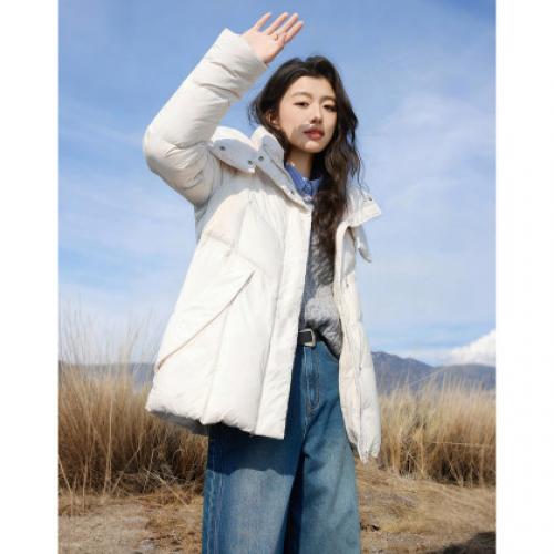 【素羽沐冬】冬季连帽90鸭绒中长款拉链保暖简约通勤女式羽绒服