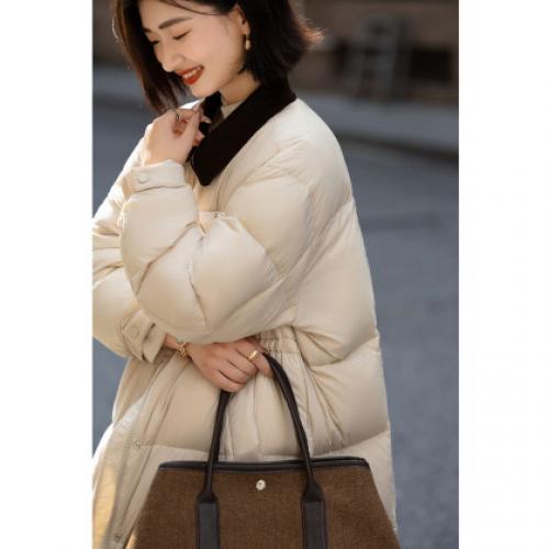 【暖冬巴恩风】冬季拼接翻领90鸭绒中长款保暖面包服女式羽绒服