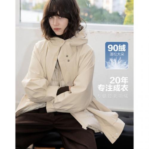 【可脱卸内胆双层绗绒三合一】冬季90鸭绒连帽小火炉女式羽绒服