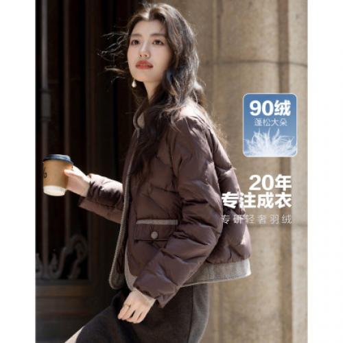 【轻薄暖结合】冬季90鸭绒韩风立领布艺磁吸扣三层工艺女羽绒服