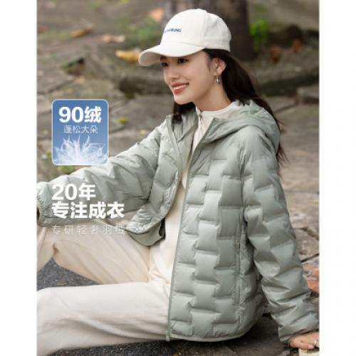 【奶球初雪】冬季高暖90鸭绒云梯格压胶直充织带包边女式羽绒服