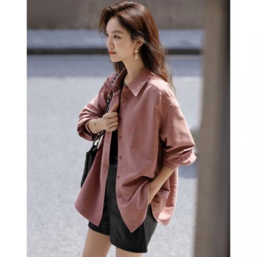 【光泽感桃皮绒】秋季复古都市翻领单排扣衬衫宽松气质衬衣女上衣