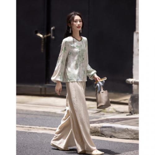 【诗意江南】春秋国风新中式光泽感晕染提花衬衫水滴扣衬衣女装