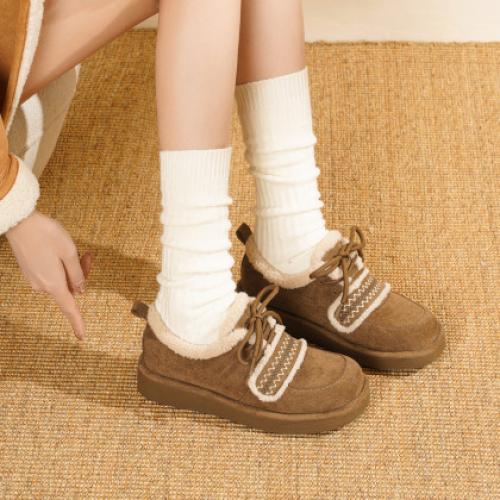 【冬日氛围感】25冬韩系刺绣毛毛鞋仿羊羔毛内里保暖单鞋