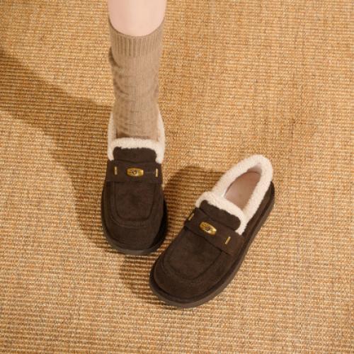 【冬日氛围感】25冬韩系“吉日”仿羊羔毛口加绒内里保暖毛毛鞋