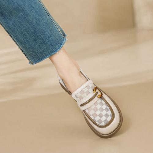 2023春夏新款时尚通勤撞色网状透气乐福鞋女单鞋