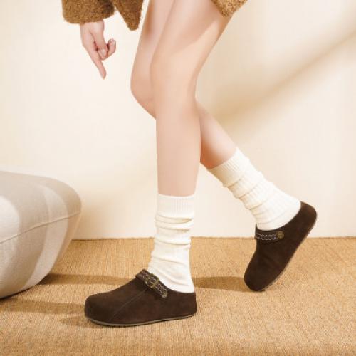 【游牧通勤】25秋冬百搭日常民族风刺绣软底鞋厚底勃肯毛毛拖