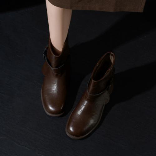 【都市游牧】25冬皮带扣短筒裤靴女极简街头百搭高级感短靴