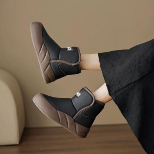 冬季潮流百搭韩系字母标撞色包边美拉德色系厚底女靴