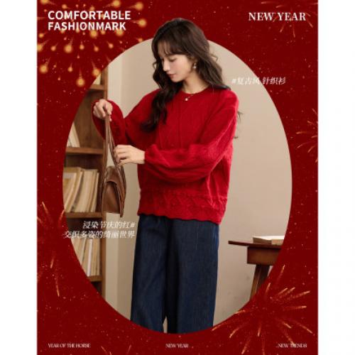 【甜蜜双旦】秋冬立体绞花工艺毛衣高级感藏肉显瘦针织衫女高级感