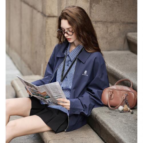 唐狮2025年秋季新款外套女翻领美式复古百搭休闲工装夹克棒球服