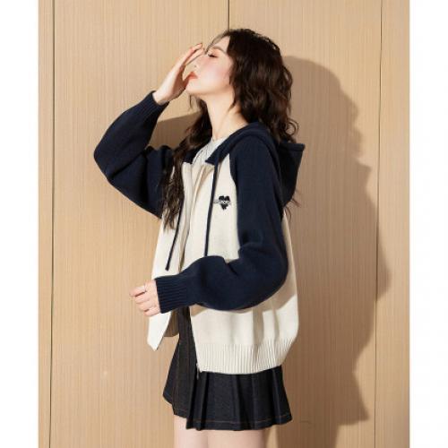 唐狮2026秋冬新款女毛衣开衫连帽拉链短款外套针织衫百搭上衣潮