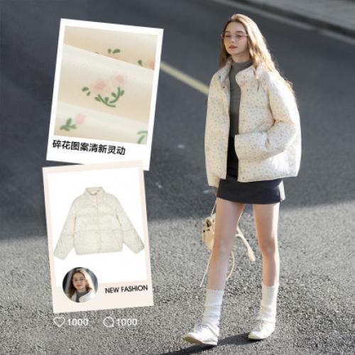 唐狮2026冬季女短款棉衣女高级感时尚棉服碎花面包服少女感温柔系