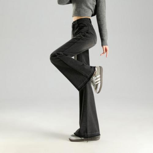 唐狮2026秋冬季牛仔长裤女微喇叭裤修身毛边设计高级感百搭潮流