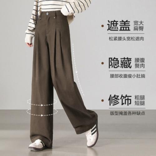 唐狮2026秋季新款女休闲裤宽松阔腿休闲显瘦竖插袋纱卡长裤J1