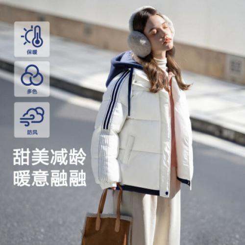 唐狮2026秋冬季棉衣女连帽假两件运动风撞色拼接短款简约百搭时尚