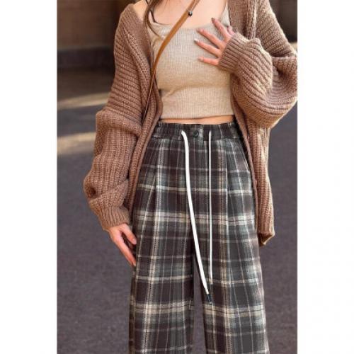 唐狮2026秋冬季休闲长裤女宽松时尚美拉德格子慵懒小众高级感