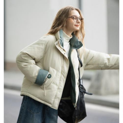 唐狮2026秋冬款羽绒服女款短款女立领撞色短款羽绒服高级感减龄