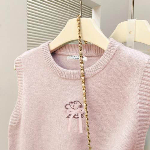 【史努比联名款】唐狮2025秋冬背心毛线衫女圆领蝴蝶结甜美系温柔