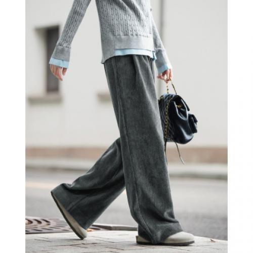 唐狮2026秋冬季休闲长裤女渐变丝绒长裤阔腿直筒裤百搭宽松休闲