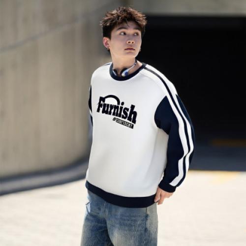 【小灯塔勿上】唐狮2025秋款男士卫衣长袖拼接男撞色领前胸大文字