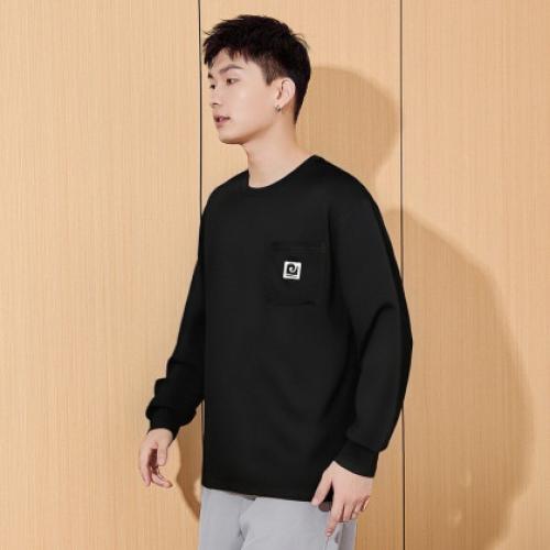 唐狮2026春秋季新款男士长袖T恤圆领简约小众百搭休闲慵懒风上衣