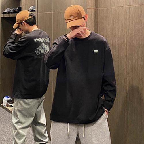 唐狮2025秋季新款长袖T恤男宽松休闲内搭后背夜光印花圆领打底衫t