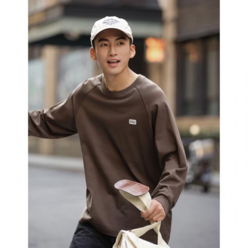 唐狮2026秋季新款长袖T恤男插肩袖印花圆领宽松学生上衣打底衫潮t