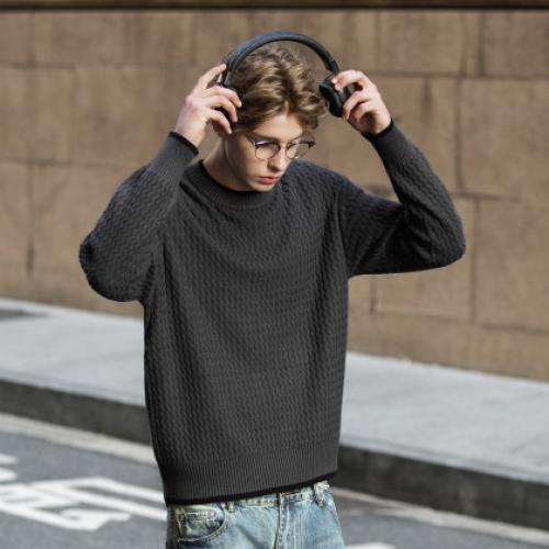 唐狮秋冬季新款麻花毛衣男士复古青少年慵懒风圆领针织毛衫潮