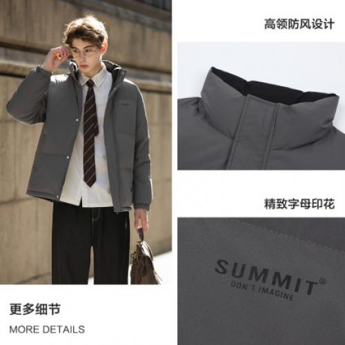 唐狮2026冬季男短款羽绒服净色小标撞色立领简约面包服加厚保暖