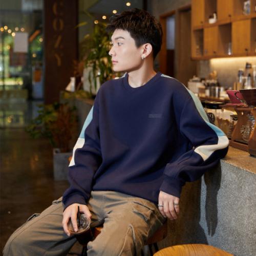 唐狮2026春秋季圆领卫衣男款运动分青少年设计感拼接小众撞色美式