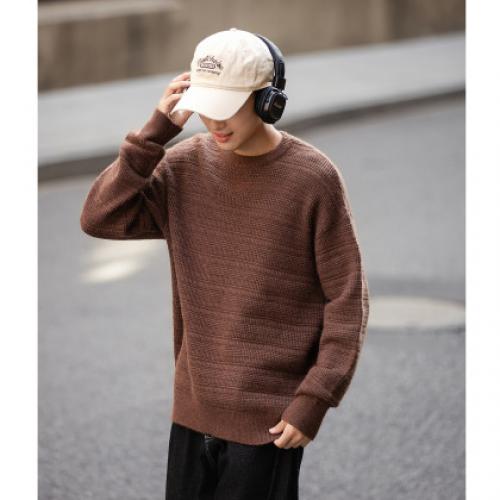 唐狮2026秋季男士圆领毛线衫暗纹肌理绞花小众设计感慵懒风毛衣