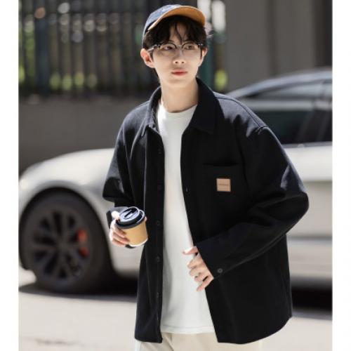 唐狮2025秋冬新款男长袖衬衫翻领口袋小标灯芯绒初秋外套通勤休闲