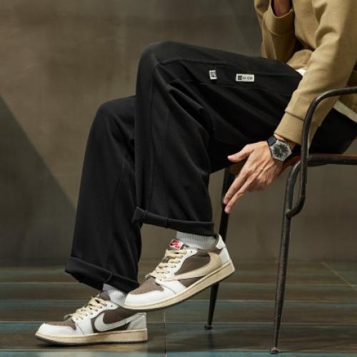 唐狮2025休闲长裤男士休闲风高级时尚百搭显瘦黑色直筒裤阔腿长裤