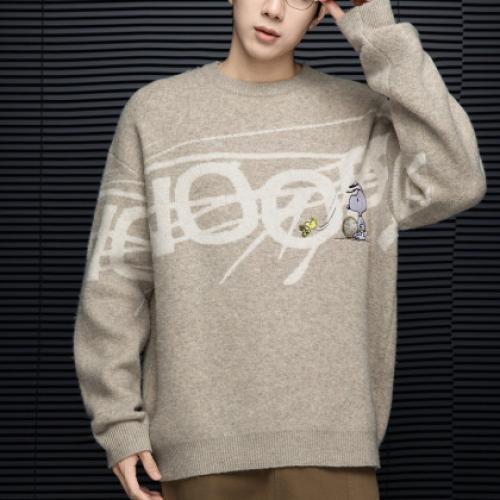 【史努比联名款】唐狮2026秋季毛衣男圆领字母提花设计感毛线衫