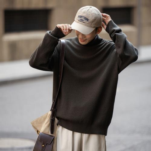 唐狮2026秋冬季新款毛衣男高领净色肌理毛线衫打底毛衣时尚简约风